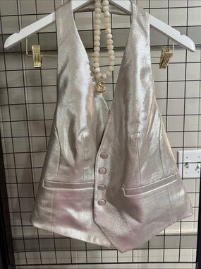 Express Metallic Halter Vest Top in Silver